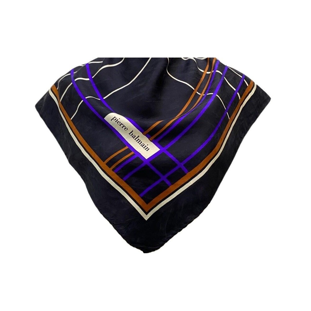 VTG Pierre Balmain Paris Silk Scarf Hand Rolled Edge 30"X30" Black Italy Made